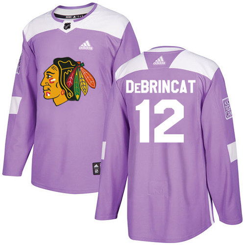 Adidas Blackhawks #12 Alex DeBrincat Purple Authentic Fights Cancer Stitched NHL Jersey - Click Image to Close